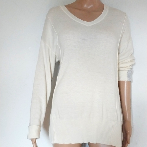 CIRANA SWEATER Grunge Drapey Longer Back Cream Gray HI LO Hem - Picture 6 of 16
